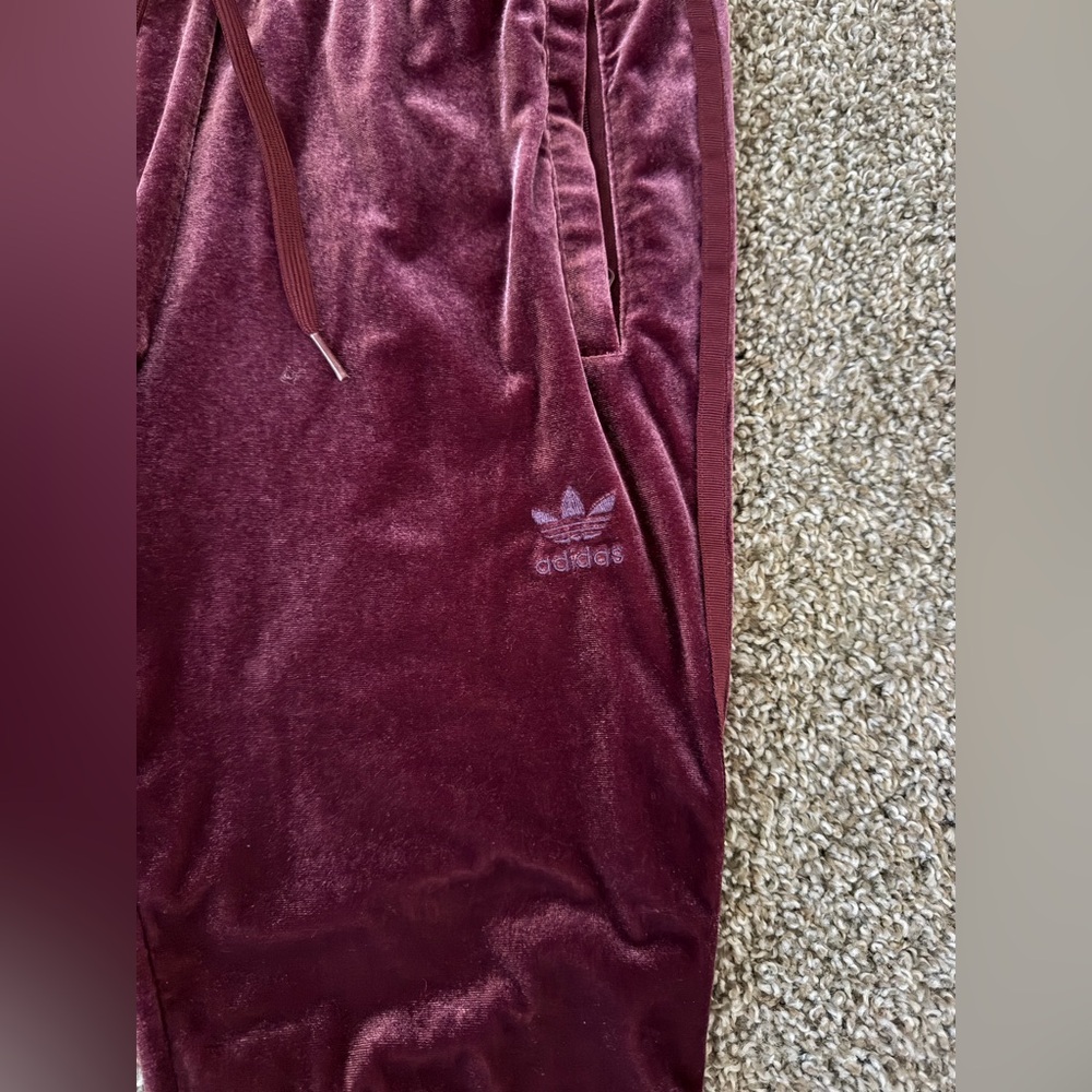Adidas Velour/Velvet Burgundy Jogger Pants - Picture 2 of 2